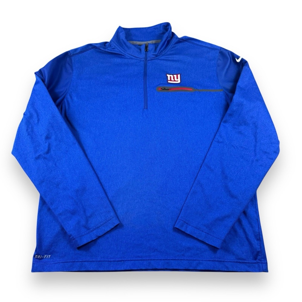 Nike Dri-Fit NFL New York Giants Blue On Field 1/4 Zip Pullover Mens Sz L EUC